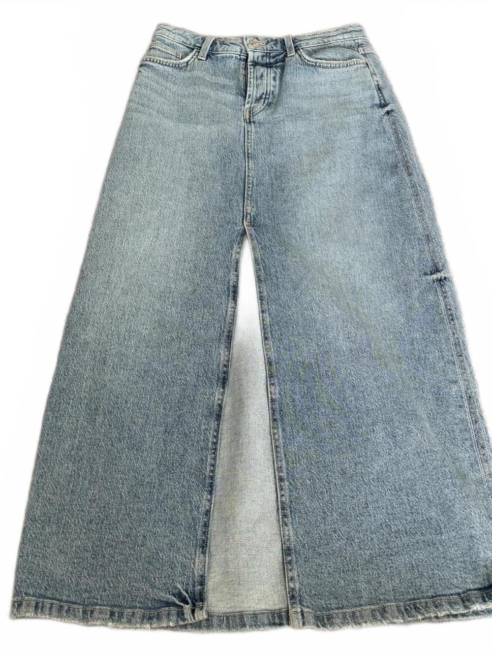 Zara Size S Denim Maxi Skirt Light Wash Front Slit Y2K